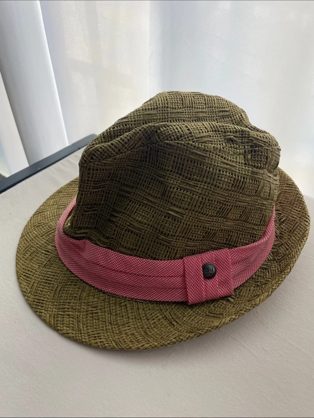 Haggar Olive Green Fedora with Pink Band